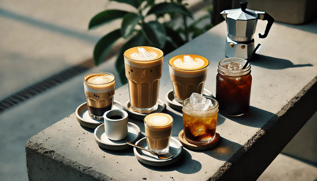 A collection of different types of espresso drinks