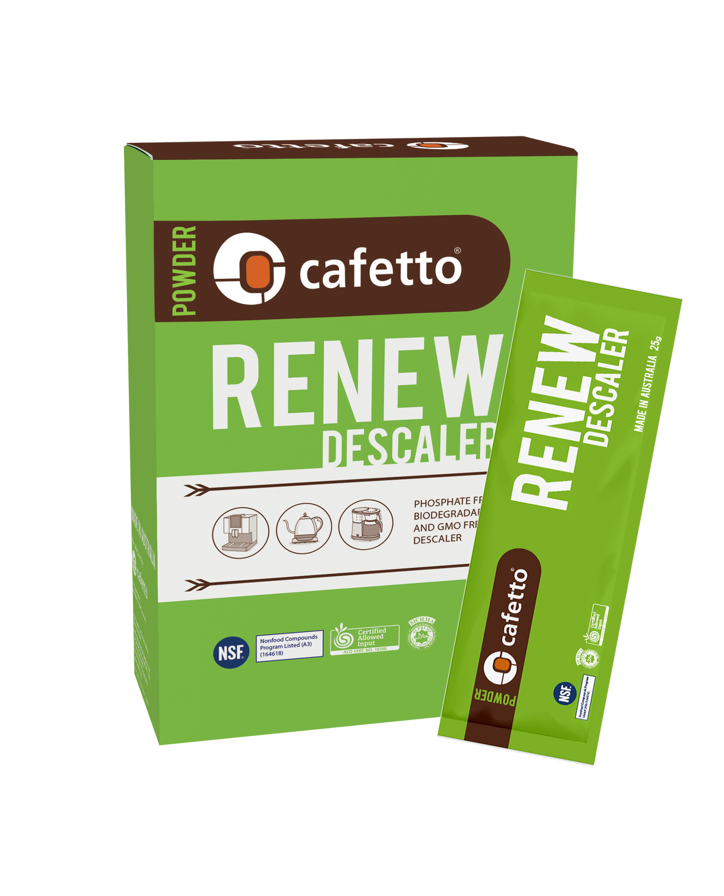 Cafetto Green Renew Descaling Powder - 6 x 25g Sachet Pack